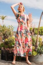 Lime 'N' Chili Abstract Print Maxi Dress in Fuchsia Combo - Image 3