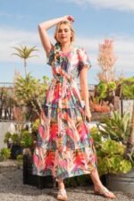 Lime 'N' Chili Abstract Print Maxi Dress in Fuchsia Combo - Image 2