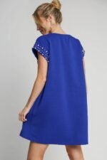 Umgee Textured Jacquard Dress with Pearl Details in Sapphire - Image 5