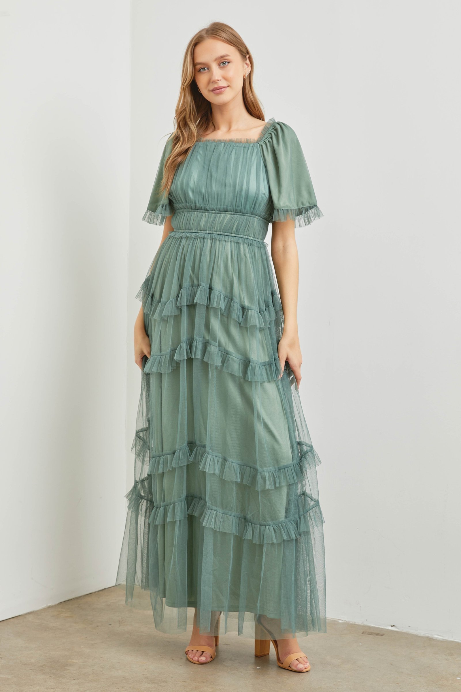 21843416_21f0783f-4c46-4100-aa2e-3fc043c9ec14.jpg Polgram Tulle Maxi Dress in Dusty Teal - Image 1