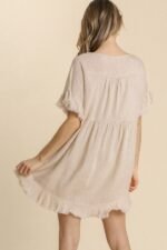 Umgee Short Linen Blend Dress in Oatmeal - Image 3