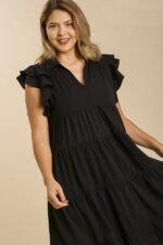 Umgee Tiered Midi Dress with Ruffled Sleeves in Black ON ORDER - Image 2